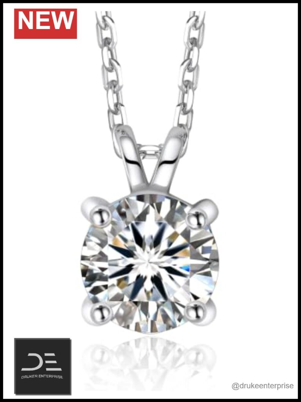 Moissanite Solitaire Pendant Necklace for Women Sterling Silver 1ct VVS1 D Color